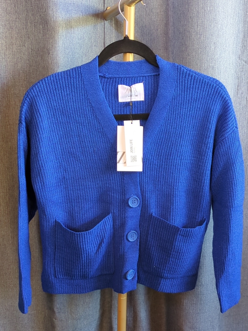 Zara Royal Blue V‑Neck Button Pocket Cardigan, Girld Dize 9-10